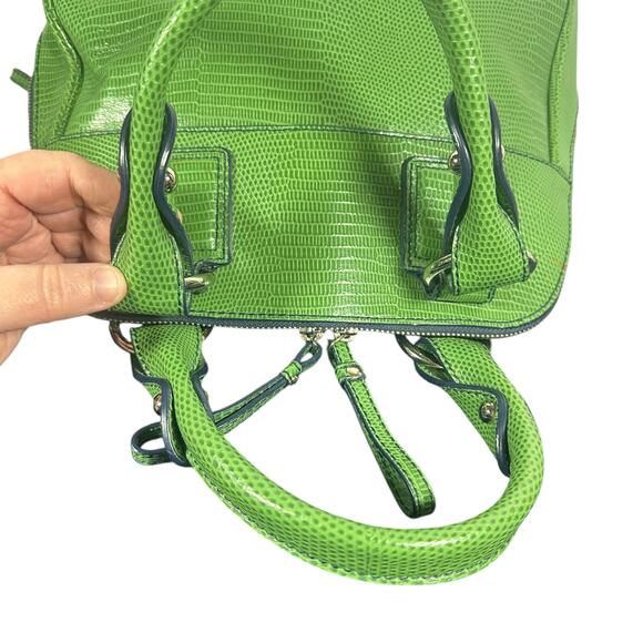 Banana Republic Women's Handbag Structured Kelly Green Textured Leather Satchel - Picture 10 of 14